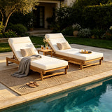 Outdoor Chaise Lounge with 3-Position Adjustable Back & Thick Water-Resistant Cushion, Patio Reclining Lounger Daybed Sunbathing Bed, Beige