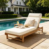 Outdoor Chaise Lounge with 3-Position Adjustable Back & Thick Water-Resistant Cushion, Patio Reclining Lounger Daybed Sunbathing Bed, Beige