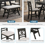 6pcs Dining Set Counter Height Dining Table Set Family Kitchen Table Set with Padded Dining Chairs & Bench, Espresso