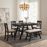 6pcs Dining Set Counter Height Dining Table Set Family Kitchen Table Set with Padded Dining Chairs & Bench, Espresso