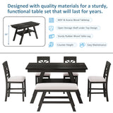 6pcs Dining Set Counter Height Dining Table Set Family Kitchen Table Set with Padded Dining Chairs & Bench, Espresso