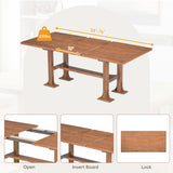 6pcs Extendable Dining Set Dining Table Set Family Kitchen Table Set with Upholstered Dining Chairs & Bench, Brown+Ivory