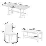 6pcs Extendable Dining Set Dining Table Set Family Kitchen Table Set with Upholstered Dining Chairs & Bench, Brown+Ivory