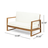 Patio Sofa Set Outdoor Loveseat & Coffee Table Set with Water-resistant Cushion, Garden Chat Set Conversation Set Seating Set, Teak