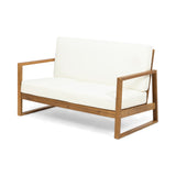 Patio Sofa Set Outdoor Loveseat & Coffee Table Set with Water-resistant Cushion, Garden Chat Set Conversation Set Seating Set, Teak
