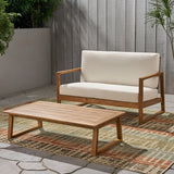Patio Sofa Set Outdoor Loveseat & Coffee Table Set with Water-resistant Cushion, Garden Chat Set Conversation Set Seating Set, Teak