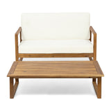 Patio Sofa Set Outdoor Loveseat & Coffee Table Set with Water-resistant Cushion, Garden Chat Set Conversation Set Seating Set, Teak