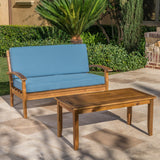 Patio Loveseat & Coffee Table Set Outdoor Sofa Set with Water-resistant Cushion, Garden Conversation Chat Set Seating Set, Blue