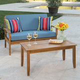 Patio Loveseat & Coffee Table Set Outdoor Sofa Set with Water-resistant Cushion, Garden Conversation Chat Set Seating Set, Blue