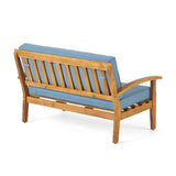 Patio Loveseat & Coffee Table Set Outdoor Sofa Set with Water-resistant Cushion, Garden Conversation Chat Set Seating Set, Blue