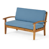 Patio Loveseat & Coffee Table Set Outdoor Sofa Set with Water-resistant Cushion, Garden Conversation Chat Set Seating Set, Blue