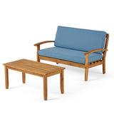 Patio Loveseat & Coffee Table Set Outdoor Sofa Set with Water-resistant Cushion, Garden Conversation Chat Set Seating Set, Blue