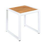 Patio End Table Outdoor Side Table Weather-Resistant Garden Accent Table with Metal Frame, Teak,White