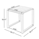 Patio End Table Outdoor Side Table Weather-Resistant Garden Accent Table with Metal Frame, Teak,White