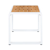 Patio End Table Outdoor Side Table Weather-Resistant Garden Accent Table with Metal Frame, Teak,White