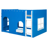 Playhouse Style Full Size Loft Bed with LED Light String, Ladder & Window for Kids/Teens