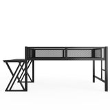Twin XL Size Gaming Loft Bed with LED Lights, USB Ports, Desk & Safety Mesh Guardrail, Metal Platform Bed, Black
