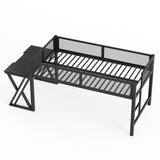 Twin XL Size Gaming Loft Bed with LED Lights, USB Ports, Desk & Safety Mesh Guardrail, Metal Platform Bed, Black