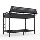Twin XL over Twin XL Size Metal Bunk Bed with USB Ports, LED Lights, Storage Shelves & Pegboard, Black