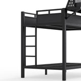 Twin XL over Twin XL Size Metal Bunk Bed with USB Ports, LED Lights, Storage Shelves & Pegboard, Black