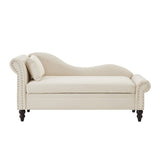 Storage Chaise Lounge with Lumbar Pillow, Velvet Upholstered Sofa Chair Nailhead Accent Chair Ergonomic Leisure Reading Couch, Beige