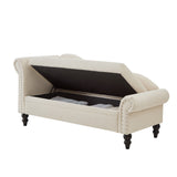 Storage Chaise Lounge with Lumbar Pillow, Velvet Upholstered Sofa Chair Nailhead Accent Chair Ergonomic Leisure Reading Couch, Beige