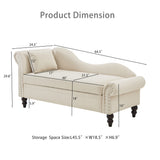 Storage Chaise Lounge with Lumbar Pillow, Velvet Upholstered Sofa Chair Nailhead Accent Chair Ergonomic Leisure Reading Couch, Beige
