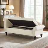 Storage Chaise Lounge with Lumbar Pillow, Velvet Upholstered Sofa Chair Nailhead Accent Chair Ergonomic Leisure Reading Couch, Beige