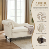Storage Chaise Lounge with Lumbar Pillow, Velvet Upholstered Sofa Chair Nailhead Accent Chair Ergonomic Leisure Reading Couch, Beige