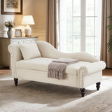 Storage Chaise Lounge with Lumbar Pillow, Velvet Upholstered Sofa Chair Nailhead Accent Chair Ergonomic Leisure Reading Couch, Beige
