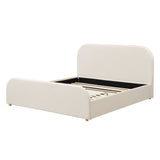 California King Size Upholstered Platform Bed Frame with Soft Padded Curved Headboard, Beige