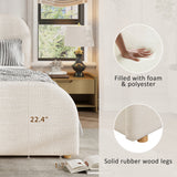 California King Size Upholstered Platform Bed Frame with Soft Padded Curved Headboard, Beige