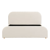 California King Size Upholstered Platform Bed Frame with Soft Padded Curved Headboard, Beige