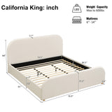 California King Size Upholstered Platform Bed Frame with Soft Padded Curved Headboard, Beige