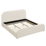 California King Size Upholstered Platform Bed Frame with Soft Padded Curved Headboard, Beige