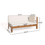 Patio Sectional Sofa Outdoor Corner Sofa Bench Lounge Sofa with Water-repellent Cushion & Weather-Resistant Acacia Wood Frame, Teak+Beige