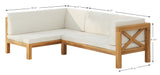 Patio Sectional Sofa Outdoor Corner Sofa Bench Lounge Sofa with Water-repellent Cushion & Weather-Resistant Acacia Wood Frame, Teak+Beige