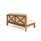 Patio Sectional Sofa Outdoor Corner Sofa Bench Lounge Sofa with Water-repellent Cushion & Weather-Resistant Acacia Wood Frame, Teak+Beige