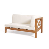 Patio Sectional Sofa Outdoor Corner Sofa Bench Lounge Sofa with Water-repellent Cushion & Weather-Resistant Acacia Wood Frame, Teak+Beige