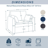 Upholstered Accent Chair with 2 Pillows, Ergonomic Single Sofa Chair Oversized Reading Chair Club Chair Armchair, Blue