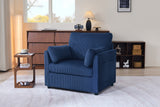Upholstered Accent Chair with 2 Pillows, Ergonomic Single Sofa Chair Oversized Reading Chair Club Chair Armchair, Blue