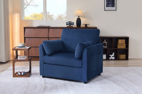 Upholstered Accent Chair with 2 Pillows, Ergonomic Single Sofa Chair Oversized Reading Chair Club Chair Armchair, Blue
