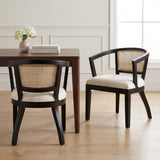 Set of 2 Classic Dining Chairs, Armchairs with Rattan Back & Rubberwood Frame for Kitchen, Dining Room, Living Room