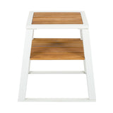 Patio End Table Outdoor Side Table Weather-Resistant Accent Table with Metal Frame & Storage Shelf, White