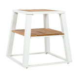 Patio End Table Outdoor Side Table Weather-Resistant Accent Table with Metal Frame & Storage Shelf, White