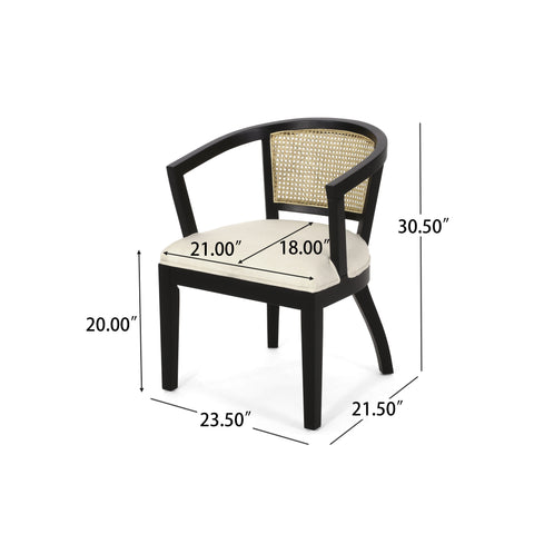 Set of 2 Classic Dining Chairs, Armchairs with Rattan Back & Rubberwood Frame for Kitchen, Dining Room, Living Room