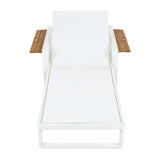 Outdoor Chaise Lounge with 4-Position Adjustable Back & Foldable Armrests, Patio Recliner Lounger Daybed Sunbathing Bed, Teak,White