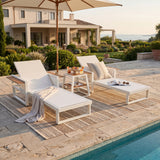 Outdoor Chaise Lounge with 4-Position Adjustable Back & Foldable Armrests, Patio Recliner Lounger Daybed Sunbathing Bed, Teak,White