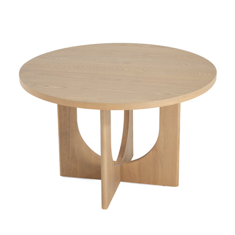 48" Round Dining Table, Mid-Century Modern Wooden Kitchen Table with Pedestal Base Frame for 4-6