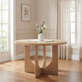 48" Round Dining Table, Mid-Century Modern Wooden Kitchen Table with Pedestal Base Frame for 4-6
